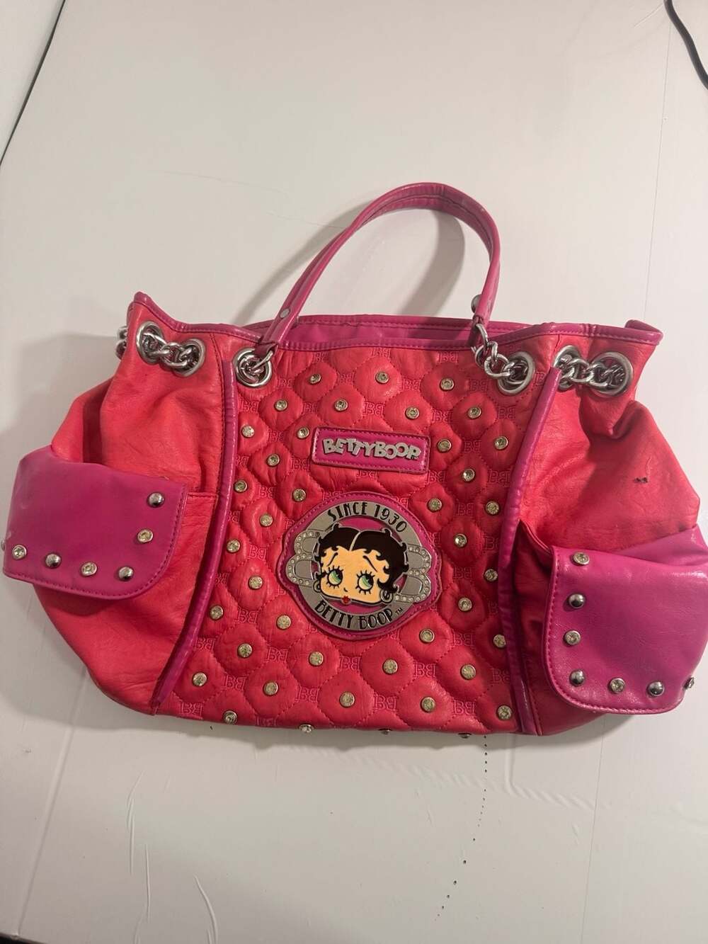 Betty Boop Pink Quilted Embroidered/Beaded Shoulder Bag